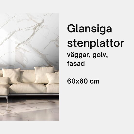 Glansiga stenplattor – Vägg, golv & fasad 60×60 cm